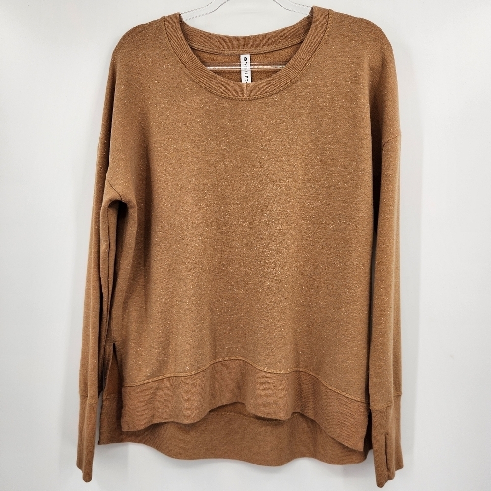 Athleta Balance Pullover Sweatshirt Womens Size Medium Camel Tan Crewneck